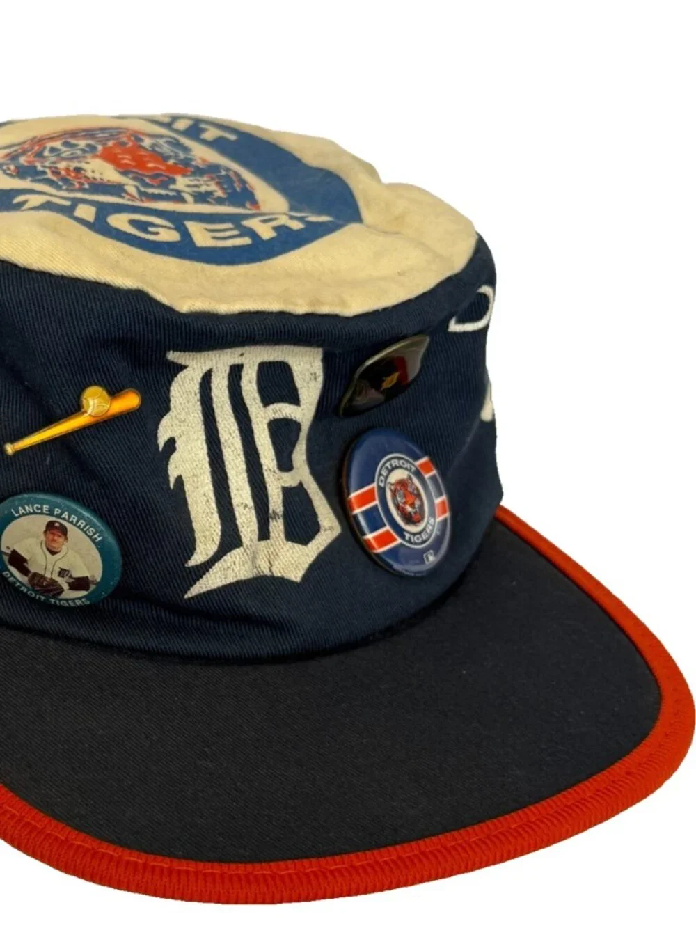 VINTAGE 80s DETROIT TIGERS CAP HAT MENS S/M MLB BASEBALL PIN BUTTON MADE IN USA